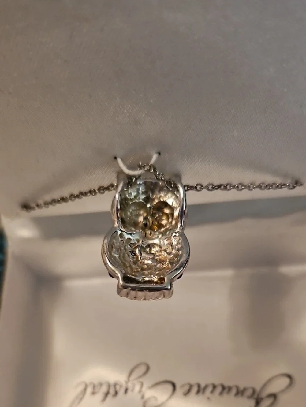 Owl Pendant Necklace with Blue and Gold Crystals - Women's Jewelry NWT